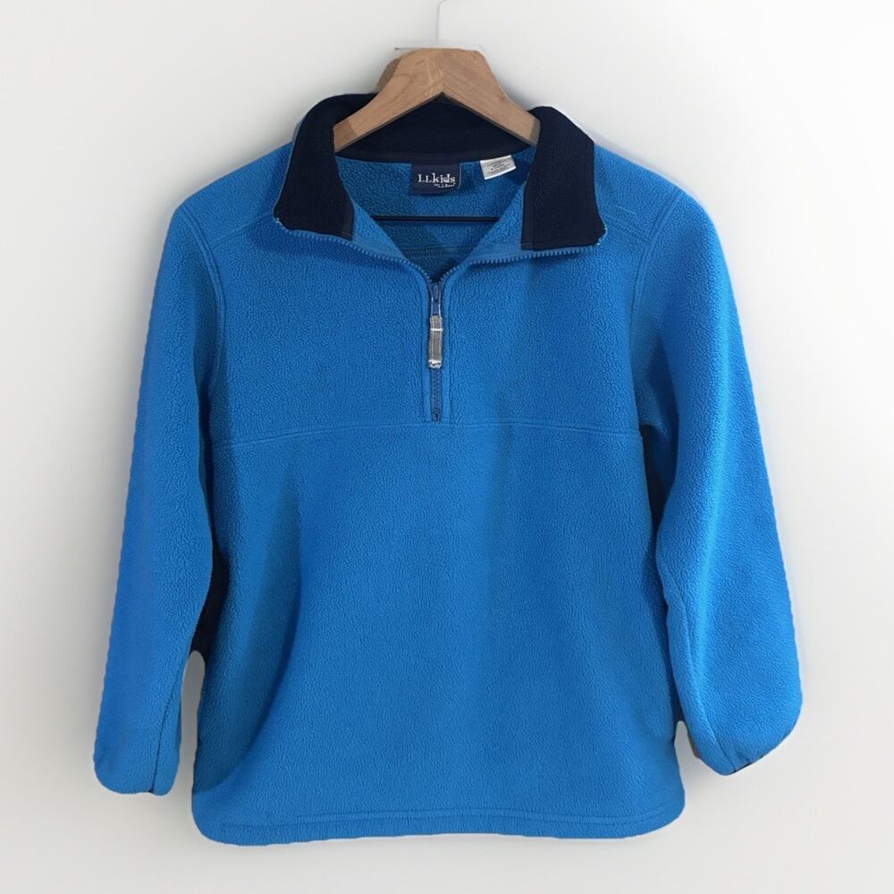 LL Bean Kids Size Medium Blue 1/4 zip classic fleece jacket Youth